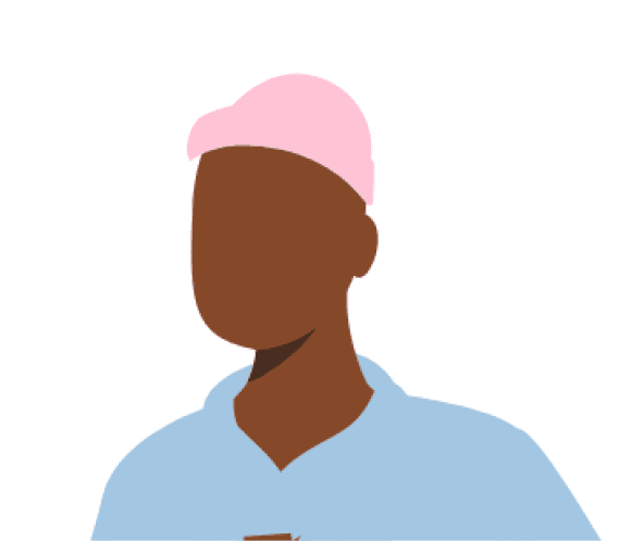 Illustrative avatar of a person with pink head covering, representing diversity among patients.