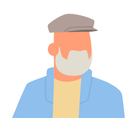 Illustrative avatar of an elderly person with beard and hat, representing a male patient or character.